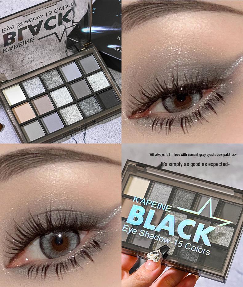 Kappel Dark Knight 15-Color Smoky Eyeshadow Palette - Deep Black & Gray for Bold European & American Makeup