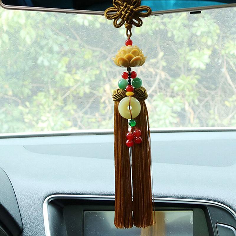 Подвеска в виде лотоса для автомобиля, украшение для салона автомобиля, украшения для зеркала заднего вида, украшение в виде пряжки Ping An, китайский узел