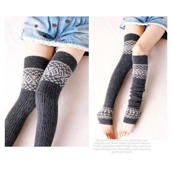 1 пара женских зимних носков для голени из плотного материала с цветными блоками, накидки на ноги выше колена, нескользящие, высокоэластичные, сохраняющие тепло носки