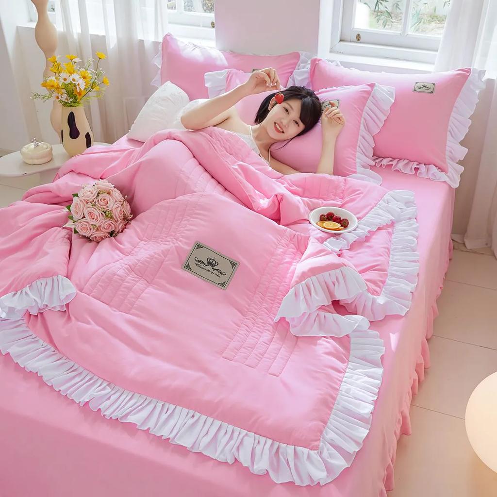 WTEMPO Летние тонкие стеганые одеяла с оборками Высококачественные Ретро Элегантные Кружевные Прохладные Одеяла Односпальные/Двуспальные Стеганые одеяла с принтом Домашние Общежитие Отель Мягкие Пледы