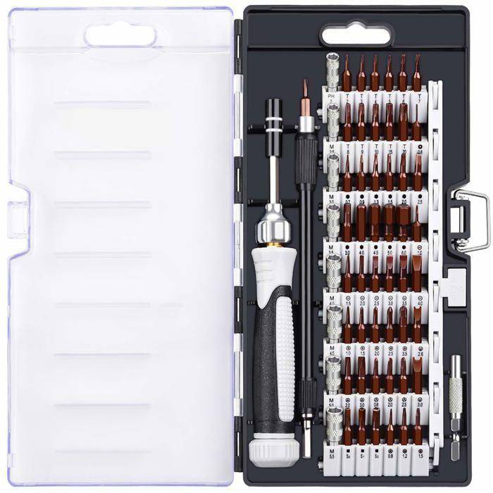 AIMOONSA Kit Tournevis de Précision 60 en 1 Magnétique - 56 embouts S2 HRC60, tige flexible, noir