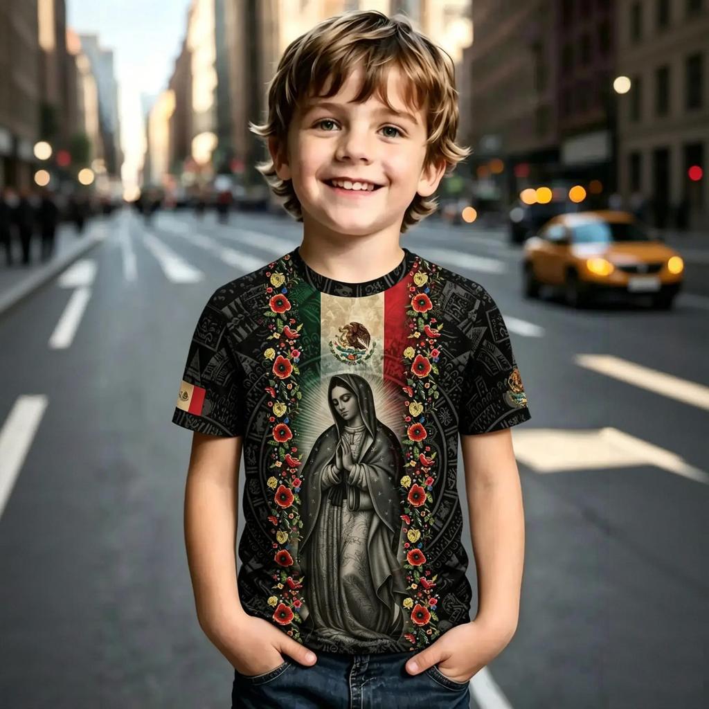 Kids Casual Short Sleeve T Shirt Mexico Themed Letter Print Lightweight Comfortable Summer Top for Boys and Girls