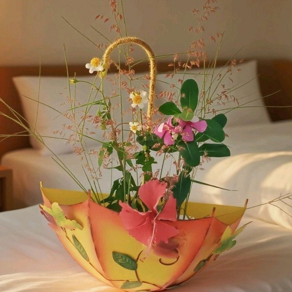 Iron Umbrella Flower Basket Wall Mounted Succulent Plant Hanger Creative Plant Container Farmhouse