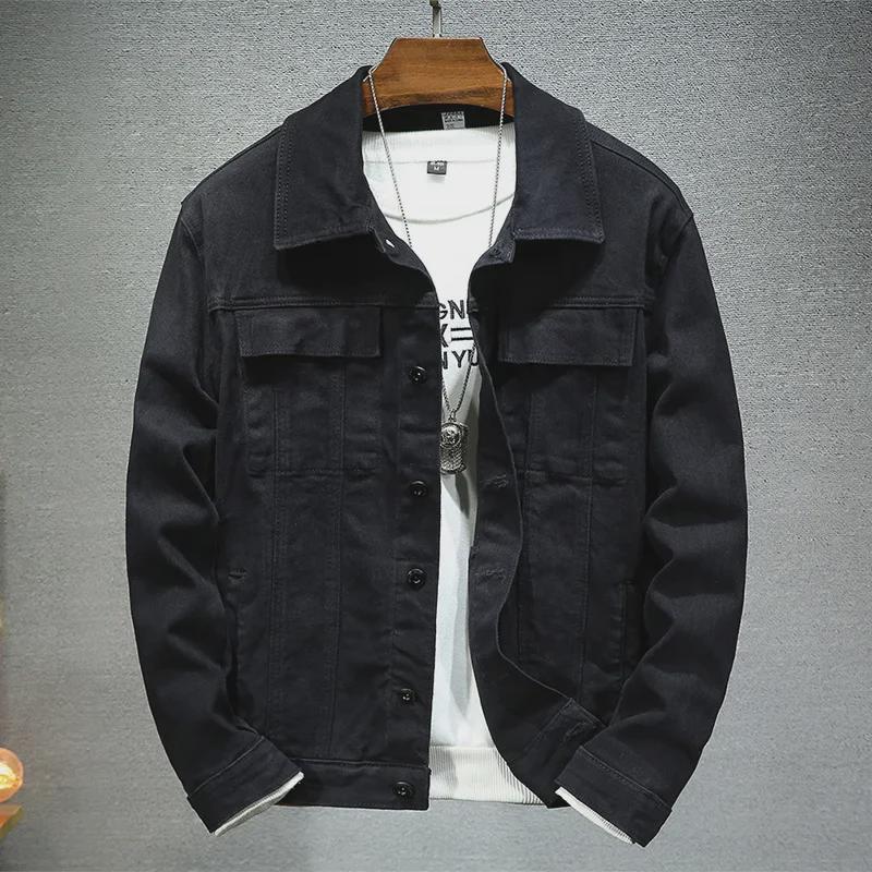 2025 Men's Black Stretch Denim Jacket - Stylish European & American Design for Spring & Autumn
