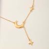 Gold Silver Star Moon Pendant Necklace For Women Simple Metal Long Tassel Cross Chain Necklace Jewelry