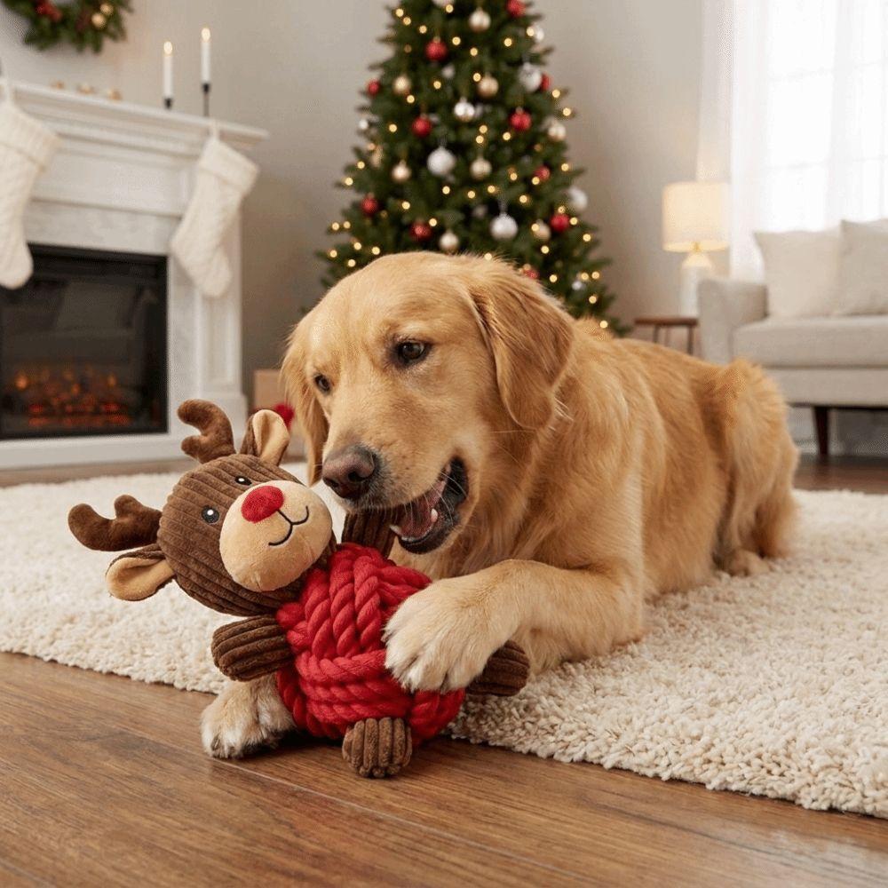 Bite Resistant Christmas Dog Knot Toy Corduroy Chew Squeak Toy Training Toy