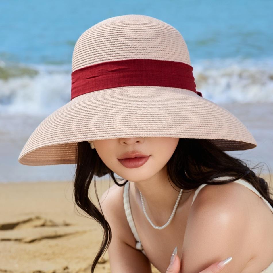 Ladies Straw Hat Sun Hat Bow Elegant Resort Beach Hat Sun Hat Big Brim