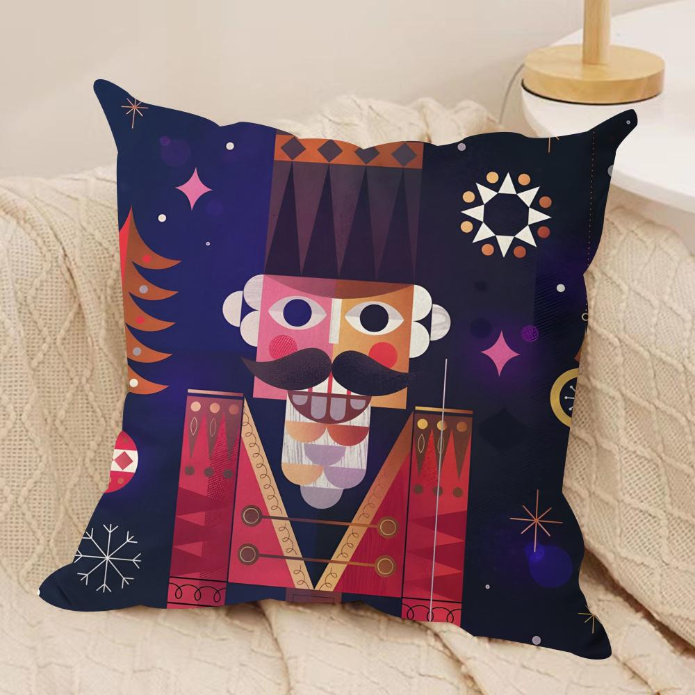 Nutcracker Soldier Cushion Cover Soft Plush Fabric Double-Sided Printed Sofa Cushion Cover for All Seasons Home Decor Gift