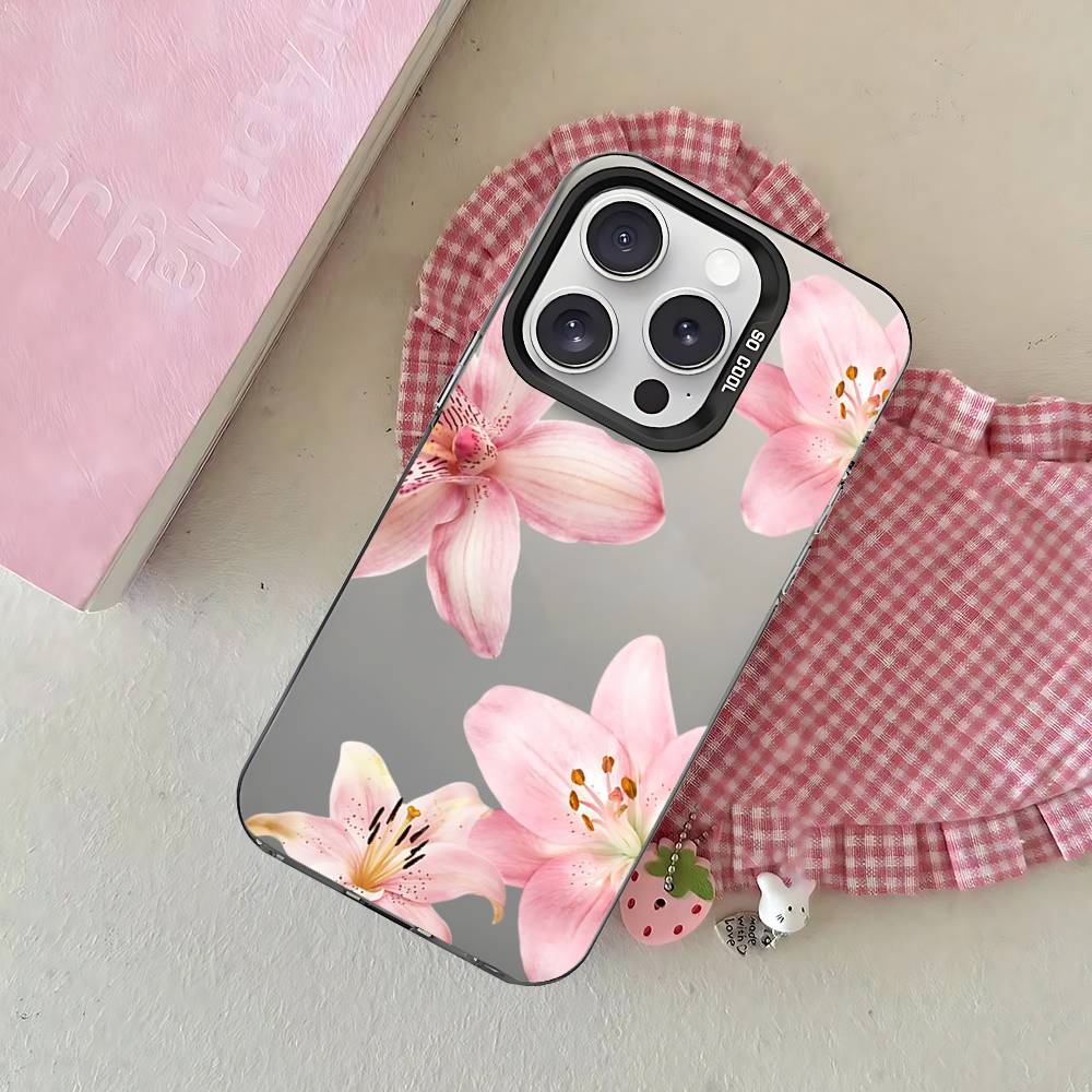 Чехол для телефона с принтом цветов лилии и гибискуса для iPhone 17 16 E 15 14 13 12 11 Pro Max Plus 17 Air Color Ударопрочный задний серебристый чехол