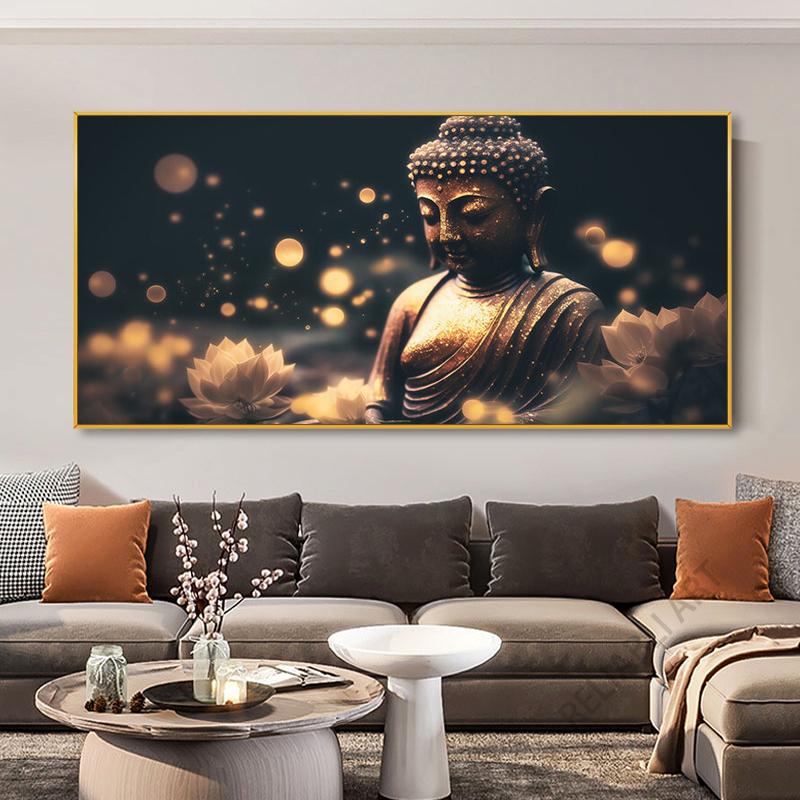 Абстрактная статуя Будды и цветок лотоса, холст, картина, настенное искусство, религия, буддизм, HD-изображения для гостиной, настенный декор Quadro