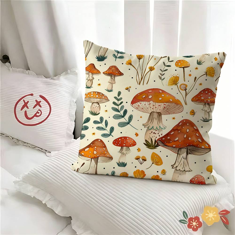 pc Botanical Art Mushroom Retro Pillow Case Fashion Square Pillowcase Bedroom Sofa Room Ins Decoration Leisure
