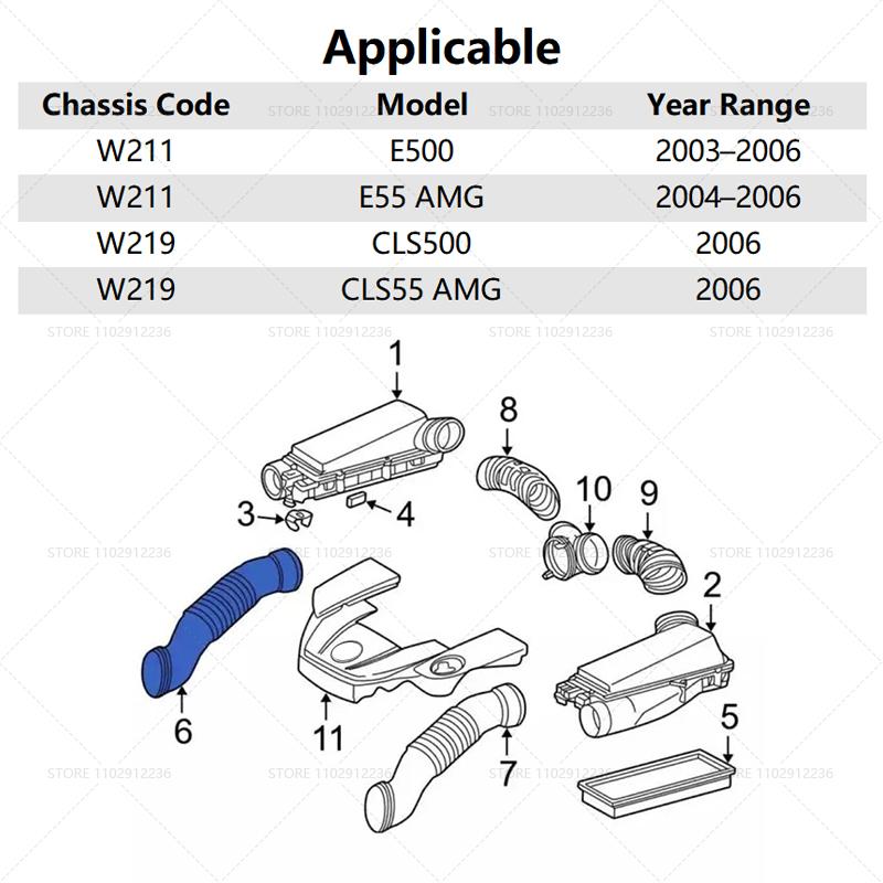 Для 2003-2006 W211 W219 Mercedes Benz E/CLS Класс E500 E55 AMG CLS500 CLS55 AMG Воздухозаборная трубка шланга 1130942182 1130942282