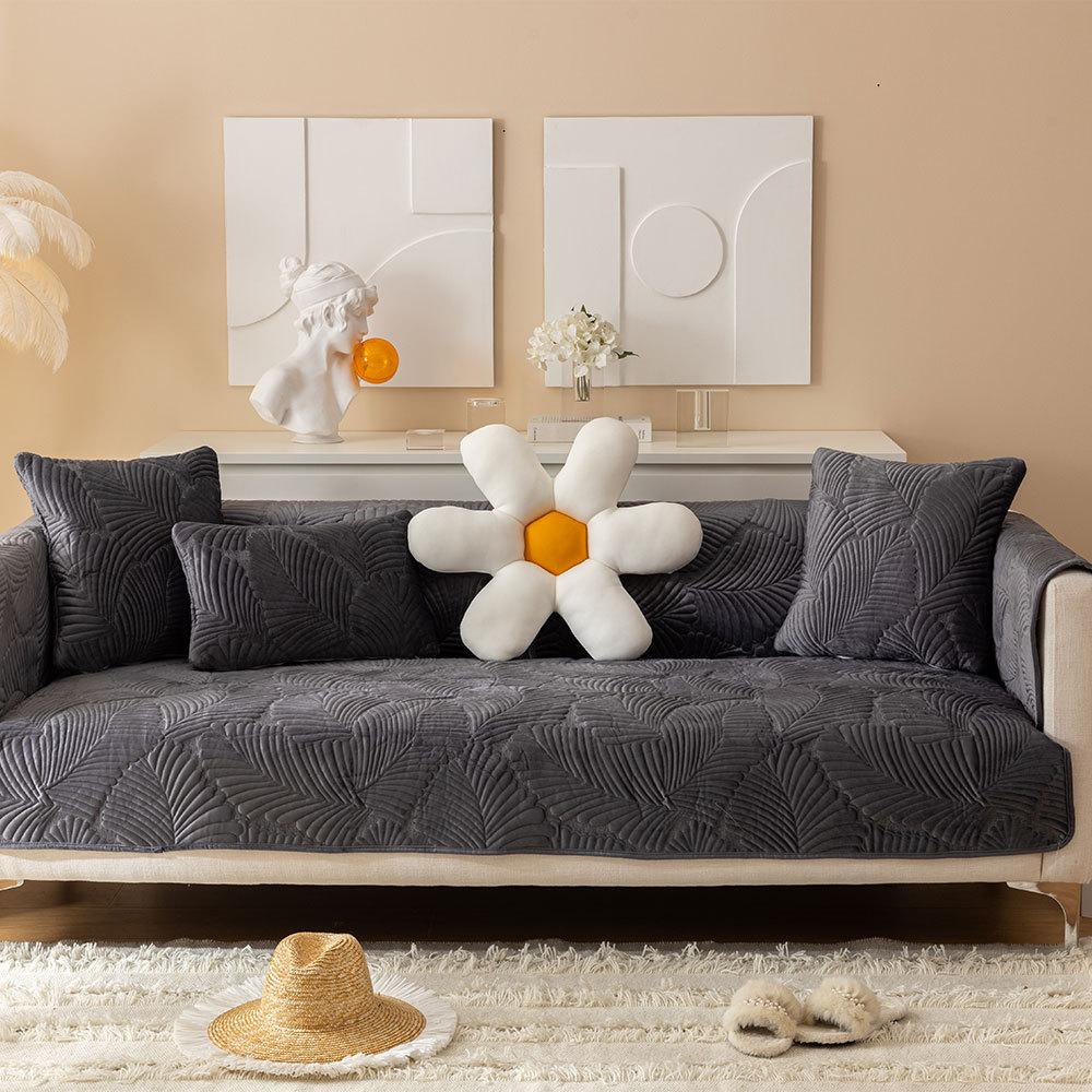 Весенняя жаккардовая диванная подушка, однотонная плюшевая диванная подушка с банановым листом, чехол для дивана для гостиной, нескользящее утолщение