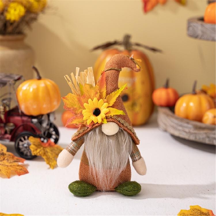 Stylish Thanksgiving Theme Standing Doll Unique Fall Season Bendable Hat Gnome Figure Table Ornament for Thanksgiving