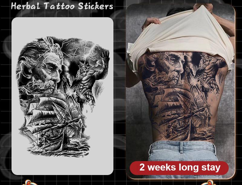 Long Stay Juice Ink Waterproof Tattoo Sticker Full Back Large Herbal Temporary Tattoo Men Body Art General Zhao Yun Dragon Tiger