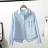 Рубашка из короткого хлопка с разрезом сзади для женщин 2025 Новая Осень Корейский стиль Повседневная верхняя одежда Тренд