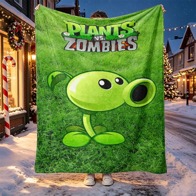 Plants vs. Zombies Pattern Blanket for Home Decoration, Bed, Sofa, Car Travel, Camping, Suitable for All Seasons, Birthday Christmas Gift