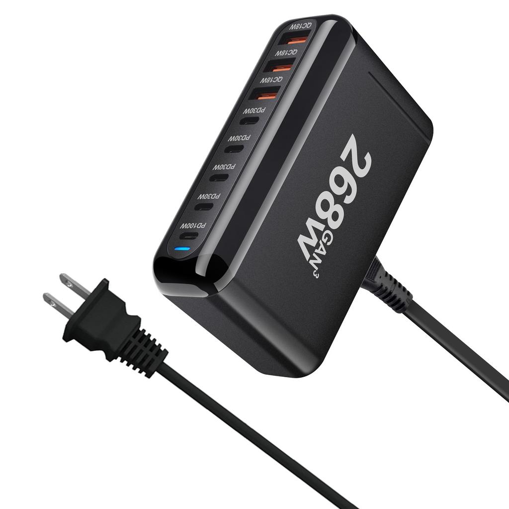 Новое быстрое зарядное устройство Gan USB C мощностью 268 Вт, 6-портовая зарядная станция-концентратор, быстрое компактное зарядное устройство GaN, адаптер питания, совместимое с M