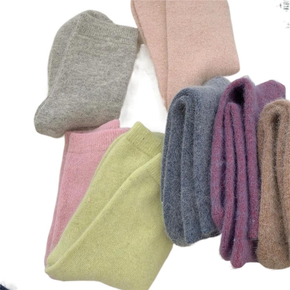 Зимние Утепленные Теплые Длинные Носки Кроличий Пух Женские Носки Однотонные Термальные Кашемировые Харадзюку Носки До Колена Новинки Моды Японский Каваий