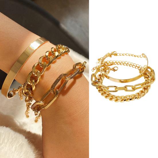 3 Pcs/Set Bracelets Multiple Layered Chain Stackable Bracelets Open Cuff Wrap Bracelets Cuban Link Paperclip Chain Dainty Bracelet Pack