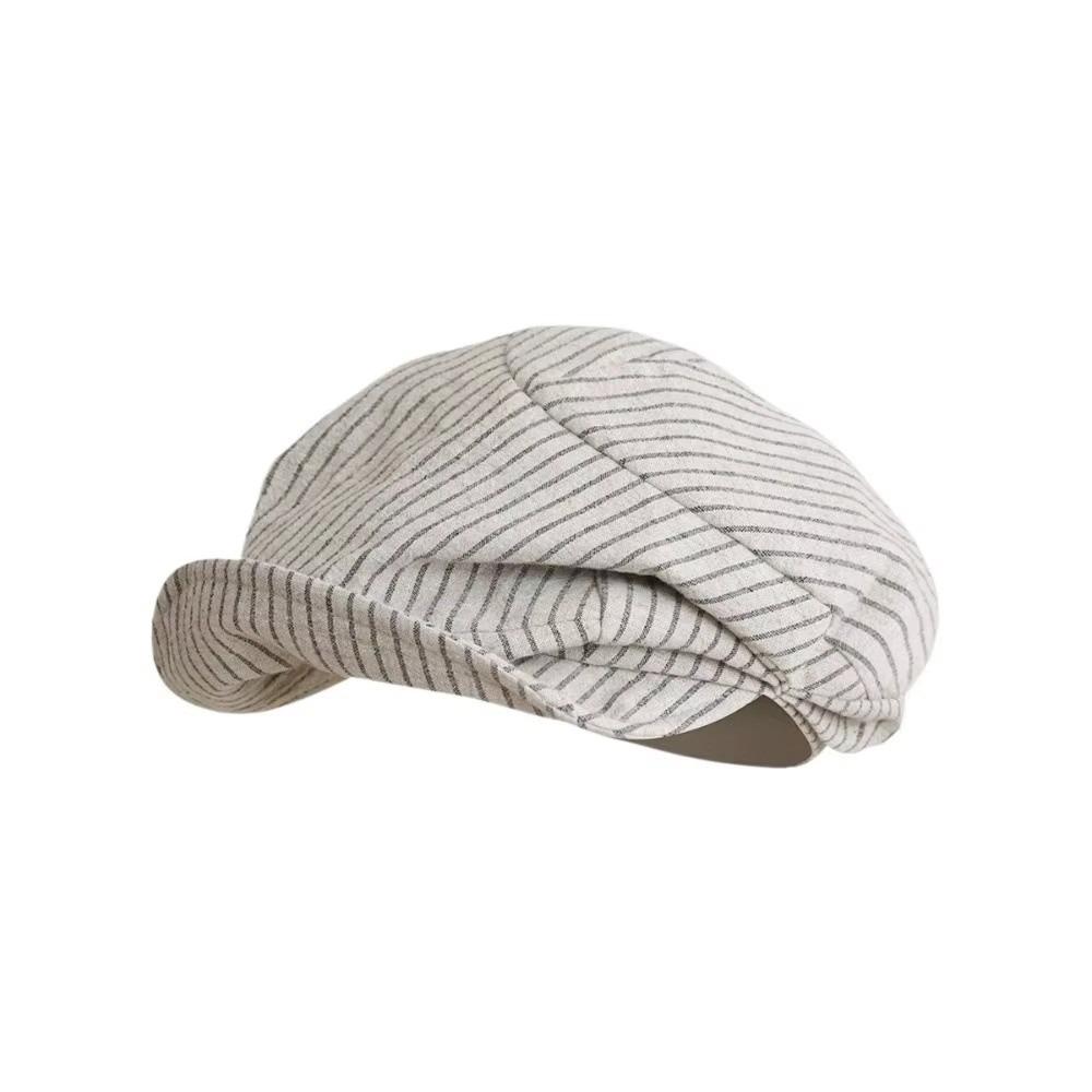 New Breathable Striped Berets Short Brim Adjustable Octagonal Hat Newsboy Cap Japanese Style