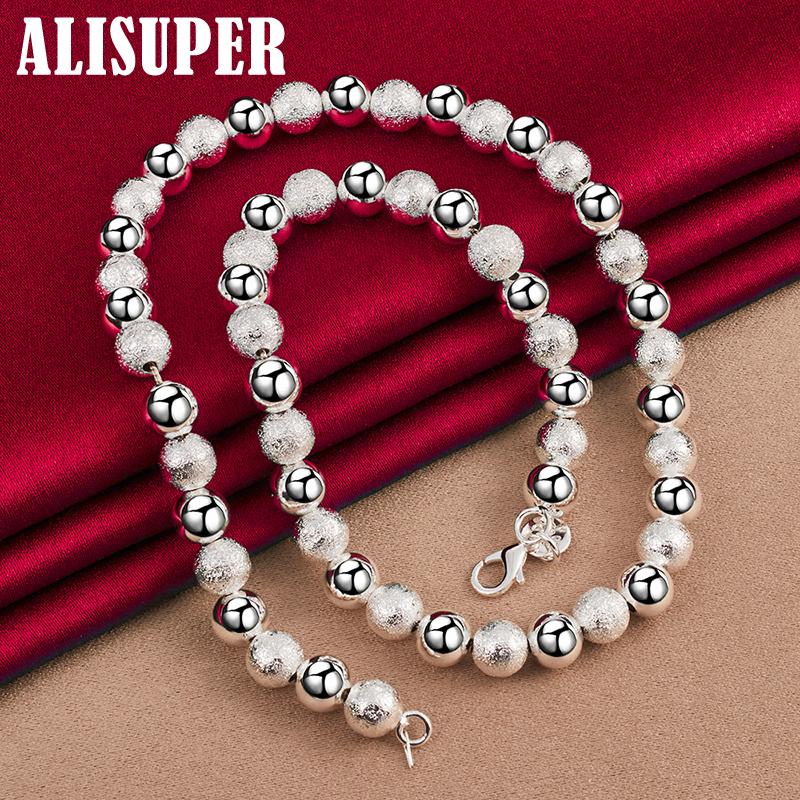 Ювелирные изделия из стерлингового серебра 925 пробы, 8 мм, матовая гладкая цепочка с шариками и бусинами