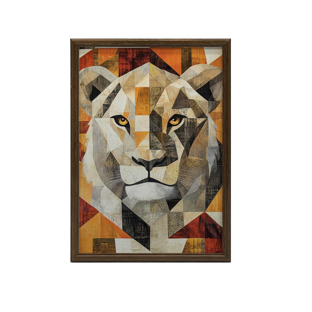 Plakat Lew W Geometrii Plakat Lew W Geometrii, 70X100 Cm, Rama Drewniana Ciemny Brąz, Papier Matowy 230 Gsm