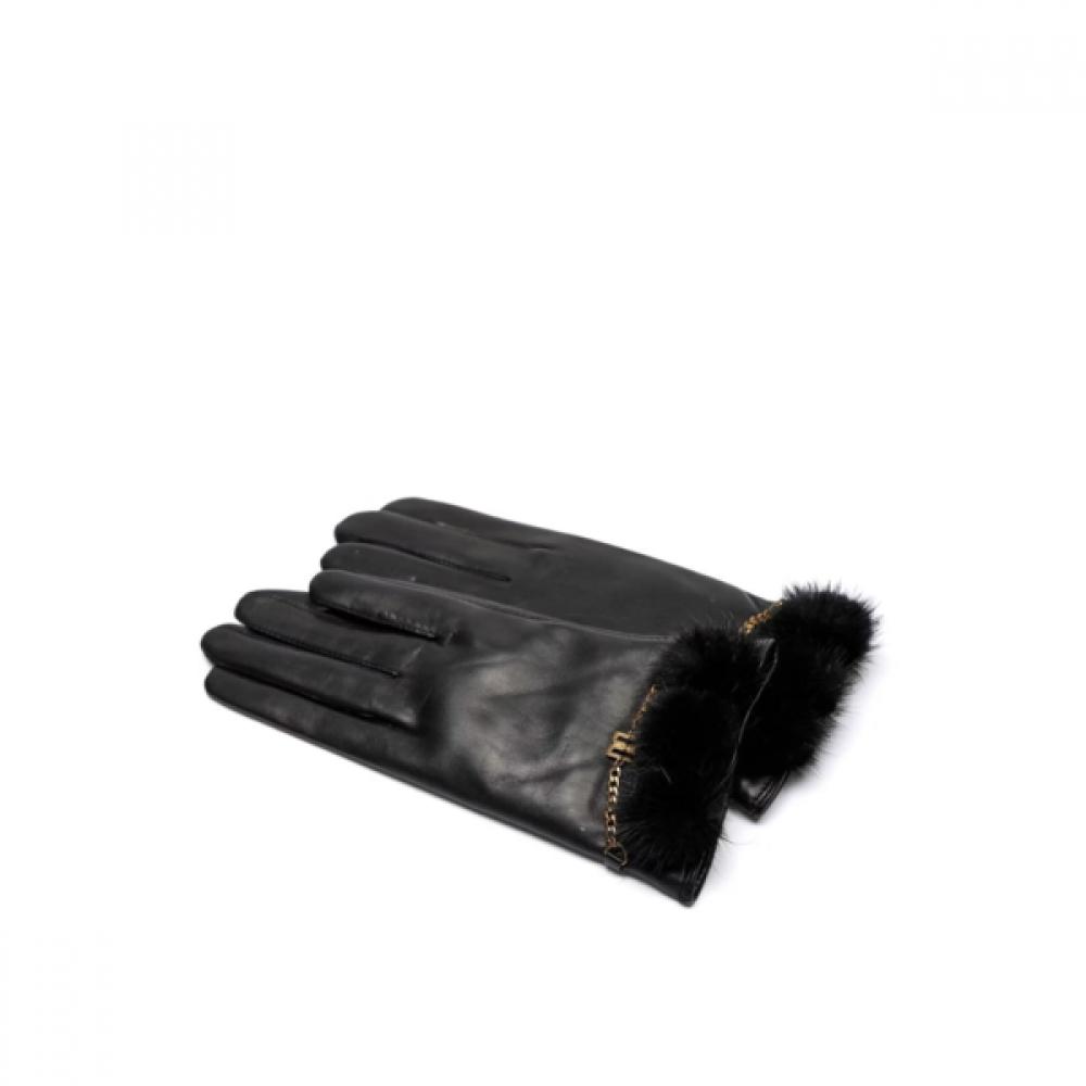 Daks Women Leather Gloves Black Mink Chain Decoration Dcgv6f264