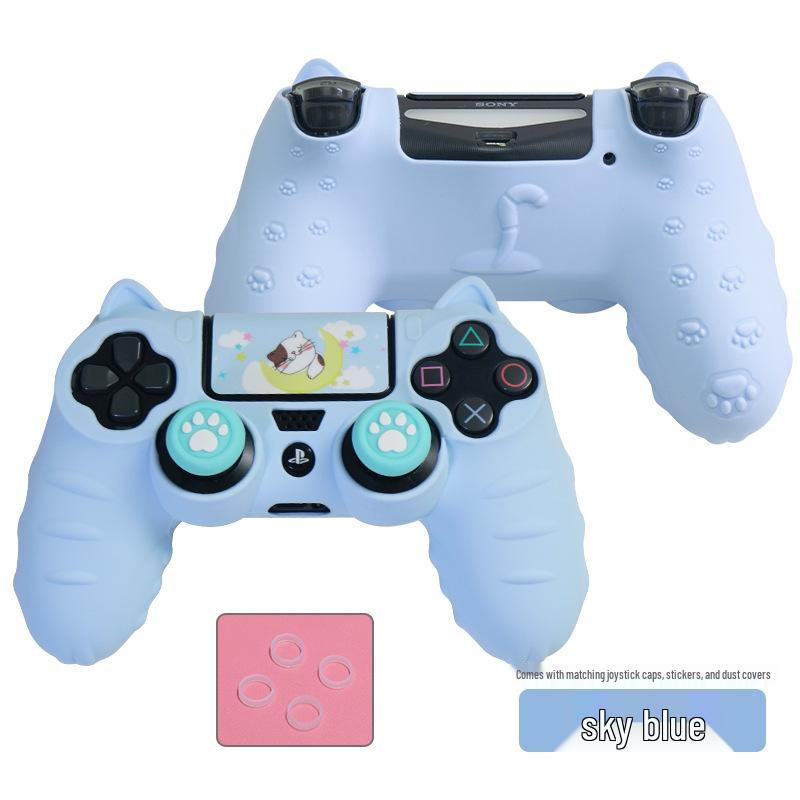 Мультяшный Милый Силиконовый Чехол для Геймпада PS4 с Колпачками на Стиках, Наклейками и Противопылевым Кольцом