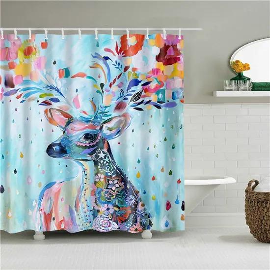 Cartoon Animals Deer Zebra Butterfly Pattern Bathroom Shower Curtains Fabric Waterproof Polyester Bath Curtains with 12 Hooks
