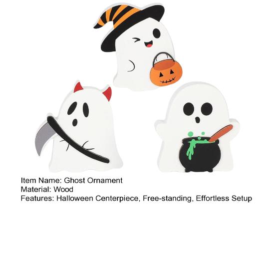 3 шт. Хэллоуин Призрак Орнамент Деревянный Призрак Центральный элемент Многоярусный Поднос Декор для Хэллоуина Осенней Вечеринки Декор для Каминной Полки
