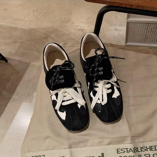 Кроссовки Grape Mom Studiolee Vintage Round Head с леопардовым принтом Flip Actual Soft Leather Lace-up Dexun Forrest Gump Board Shoes Womens Autumn