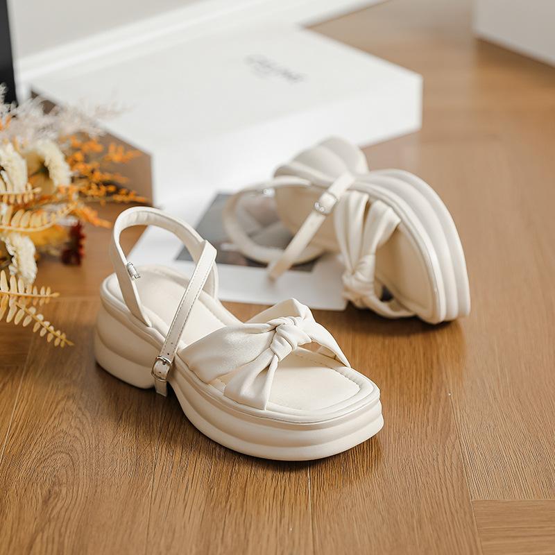 Fairy wind platform sandals women wear summer models 2025 new bow thick heel with fashion beach shoes