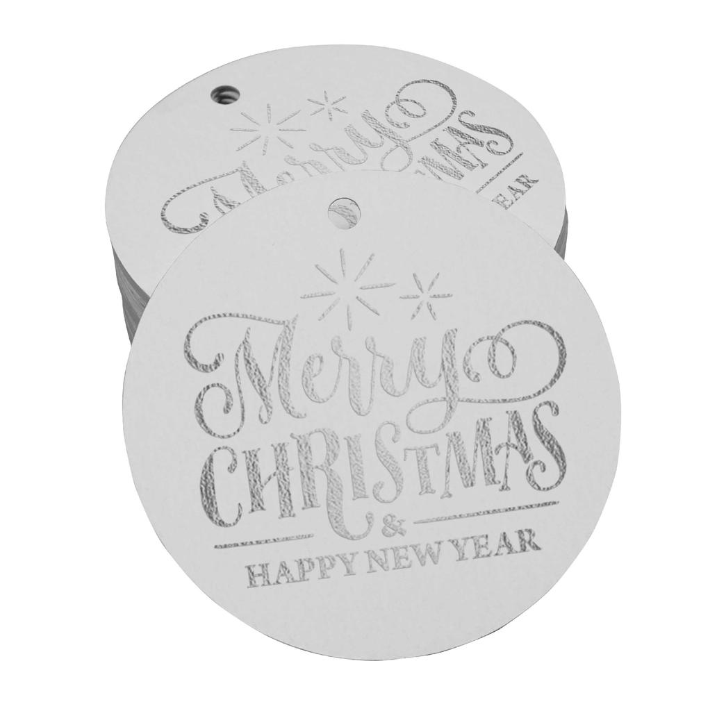 Inkdotpot Pack Of 100 Real Gold Foil Paper Tags Merry Christmas & Happy New Year Text Favor Hang