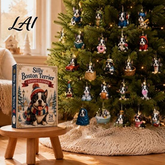 2D Acrylic Hanging Decorations 24 Day Dog Advent Calendar Cute Flat Chihuahua Ornaments Unique Gift for Moms And Dads Different Pendants Holiday