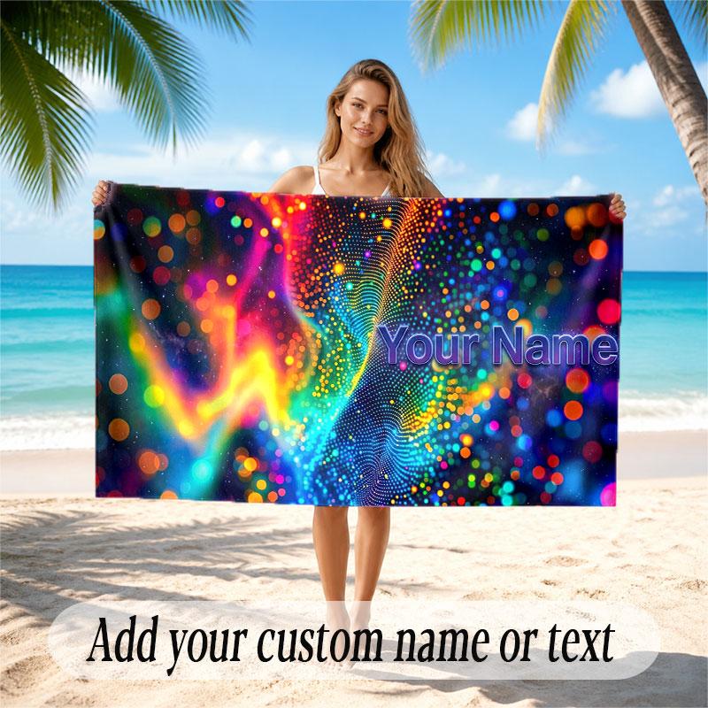 Abstract Geometric Theme Soft Beach Towel Personalized Custom Name Text Towel Portable for Beach Pool Travel