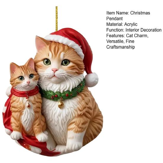 Yousheng Рождественский кулон 2D акриловый кот в рождественской шапке шарм подвеска для автомобиля украшение для создания праздничной атмосферы