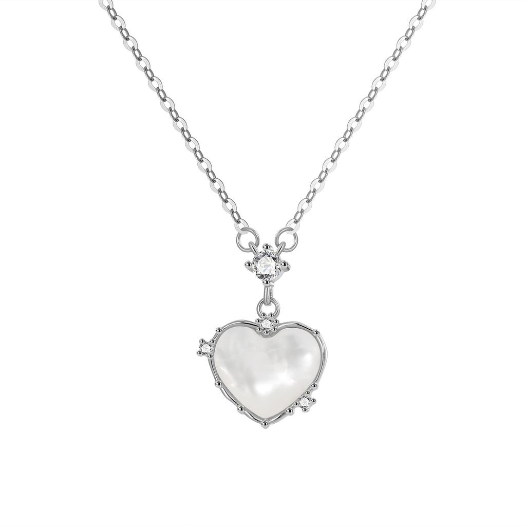 Дизайн 925 серебряное ожерелье с любовью и белым рябчиком, темпераментная ключичная цепочка, белое персиковое сердце, нишевая бижутерия для женщин