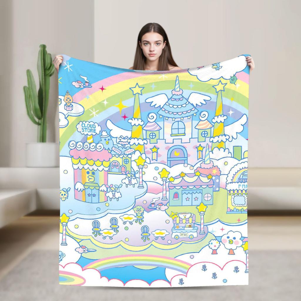 Japanese Cartoon Tamagotchis Blanket Cover Flannel Lightweight Thin Throw Blanket for Airplane Travel Bedspread