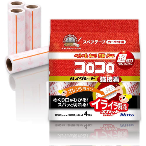 Nitoms Corocoro Spare Tape, High Grade SC, Strong Adhesion, 50 Wraps per Pack, 4 Rolls, 160mm Wide, Easy to Tear, Suitable for Carpets, Pet Hair, Dust