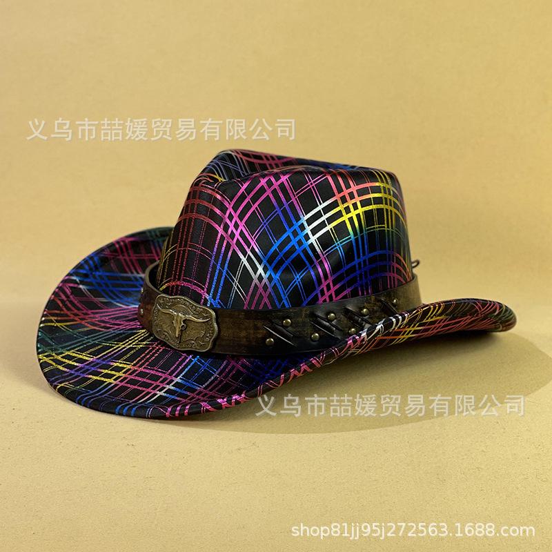 Bullhead Rivet Belt Decorative Cowboy Hat European and American Colorful Sequins Striped Party Bar Performance Hat