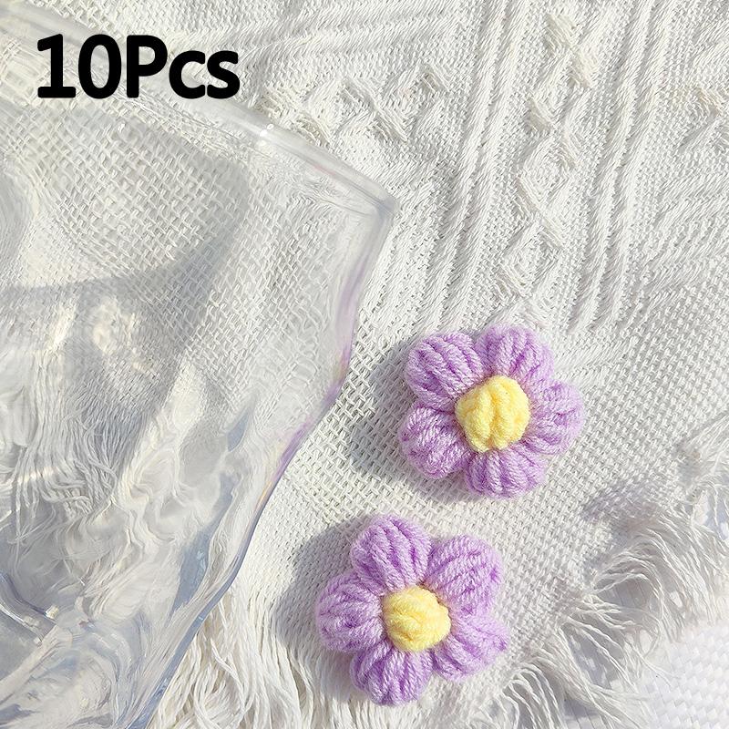 10 шт. вязаные цветы аппликация для одежды шляпа заколка для волос ручная вязка пуховый цветок своими руками нашивки декор швейные аксессуары