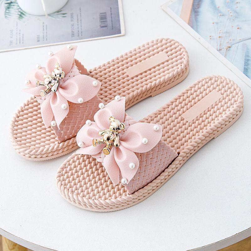 Fashion Round Toe Shoes for Women Jewels Bathroom with Bow Sandals Flat High Quality 2025 Luxury Summer Sale Wholesale On Woman Slippers