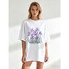 Black Oversized T Shirt With Purple Iris Flower Print For Casual Wear