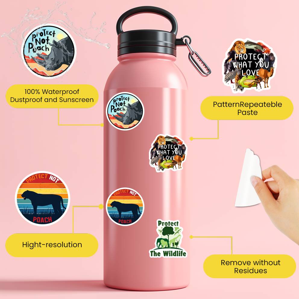35pcs-50pcs Motivational Wildlife Stickers Whimsical Animal Conservation Stickers Stationery Stickers