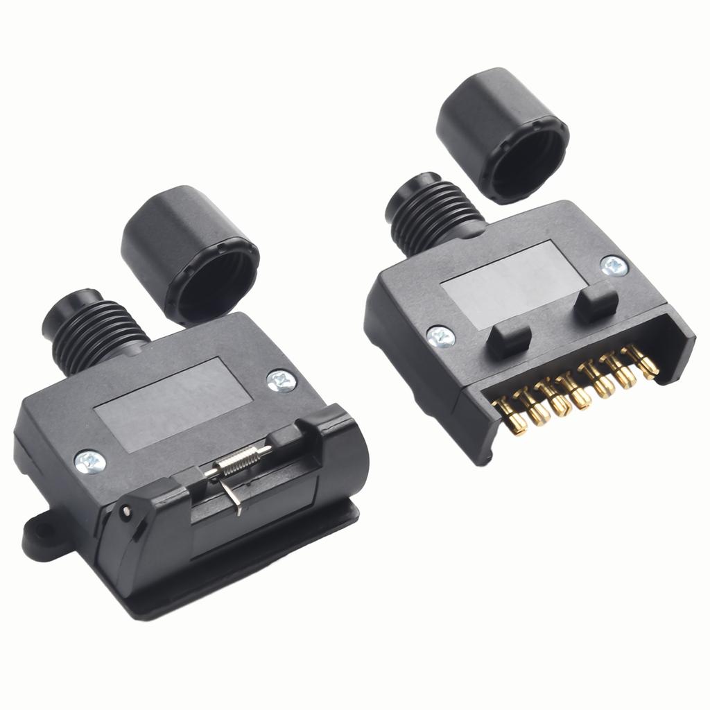 7 Pin Flat Trailer Socket Set Male Female Electrical Connector Adaptor for Caravan Boat RV Trailer and Truck 12 Volt DC