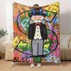 1 шт. Плед из фланели с принтом Monopoly, Graffiti, Alec. Подходит для всех сезонов, идеален для дома, путешествий или кемпинга 30