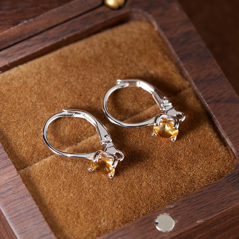 Серьги-гвоздики из стерлингового серебра S925 с драгоценными камнями - Гранат, Цитрин, Аметист, Топаз и Кольца с бриллиантами для женщин