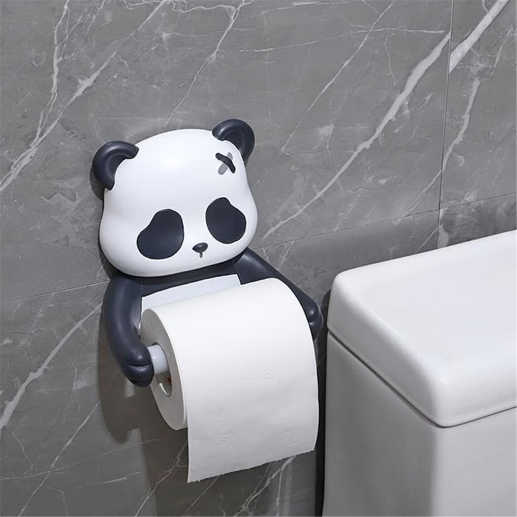 Panda Wall Mounted Toilet Paper Holder No Drilling Required Toilet Paper Roll Holder Rack for Kids Bathroom Decoration