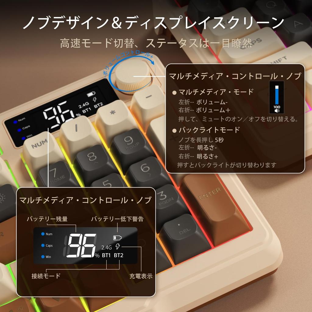 ATTACK SHARK x FREE WOLF M96 Gaming Keyboard, Wireless 2.4GBluetooth Dual-Mode Keyboard with PBT Tri-Color Patchwork Ball Keycaps, RGB Keyboard,